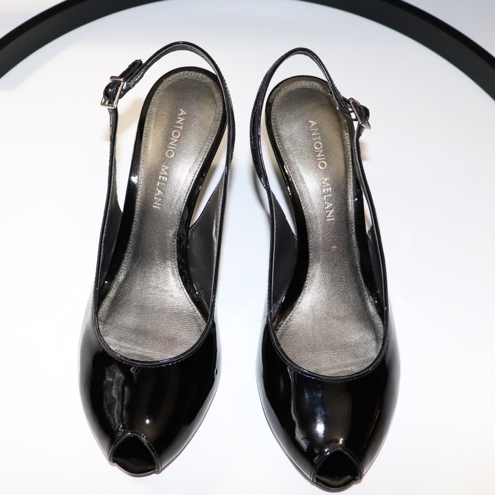 Antonio Melani Wedge Black Patent Platform Shoes